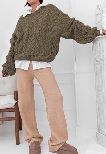 Image of PRETTYGARDEN Womens Sweaters Spring 2026 Cable Knit Long Sleeve Crewneck Oversized Sweater Chunky Pullover Loose Outfits