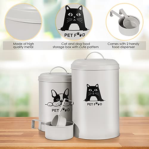 Yitriden 2 PCS Pet Food Containers Set with 2 Scoops, Cats and Dogs Food Storage Tin Metal Beige Coated Carbon Steel - Image 3