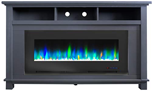 Cambridge San Jose 57'' Electric Fireplace With Crystal Insert, Multi-Color Led Flame, Tv Stand, For Rooms Up To 300 Sq.ft, Remote, Adjustable Heat Settings, Slate Blue Mantel #TOP7