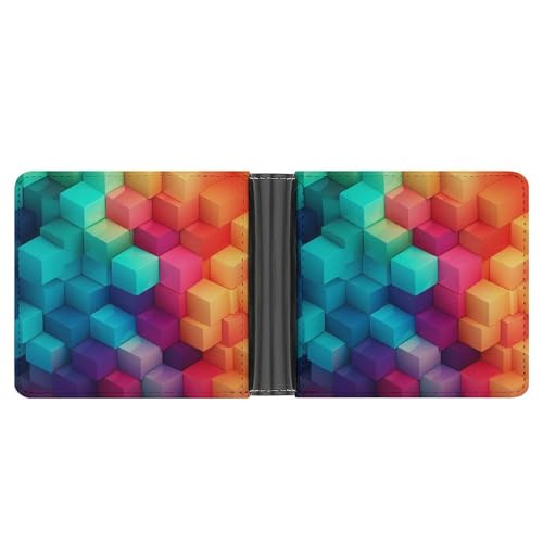 Color Cubes Funny Billfold Wallet Credit Card Holder Slim Passcase Pouch Purse for Men Women