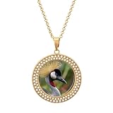 Collares con colgante de grulla de corona gris para mujer, colgantes redondos de cristal incrustados, collar largo de aleación, regalo de joyería, One size, Metal, Sin piedra preciosa