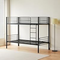 Reinforced Beds, 3FT BIRCHAM BUNK BED, Metal Bunk, Suitable for Adult Use, Exclusive Product, Easy Assembly, Reinforced Tubular Support Base, Reversible Ladder (Black)