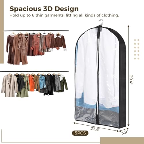 5-Pack Garment Storage Bags, 23.6” X 3.9” X 39.4”, Clear Waterproof Covers for Jackets, Sweaters, and Coats4