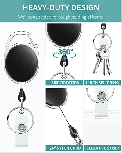 Uniclife Vertical 2-Card Badge Holder with Thumb Slots Hard Transparent PC Case Protector with Retractable Badge Reel Carabiner Clip for IDs Credit Cards Drivers Licenses and Passes, 2 Pack