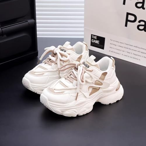 Womens Fashion Leather Lace Up Chunky Platform Sneakers Casual Breathable Shock Absorbing Heighten Walking Workout Driving Shoes3