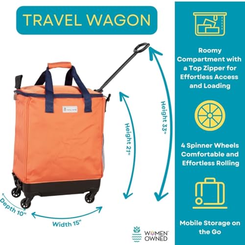 Haul-It Foldable Rolling Tote – Patented Heavy-Duty Utility Bag with 8 Spinner Wheels, – Reusable Grocery Cart, Laundry Carrier, Travel Tote, Commuter Bag for Shopping & More- Orange4