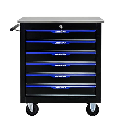 6 Drawers Multifunctional Tool Cart with Wheels-Black+Blue