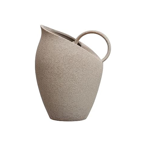 Bloomingville 9 Inches 82-Ounce Textured Stoneware Reactive Glaze, White Pitcher Cover