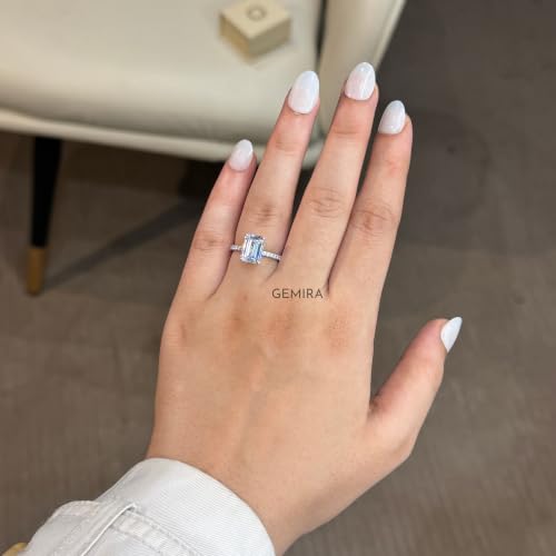Image of Pure 925 Sterling Silver Emerald Cut Ring for Women Engagement Ring | Pure 925 Sterling Silver, 5A Quality CZ, BIS Hallmarked, Branded Packaging, Pave Setting