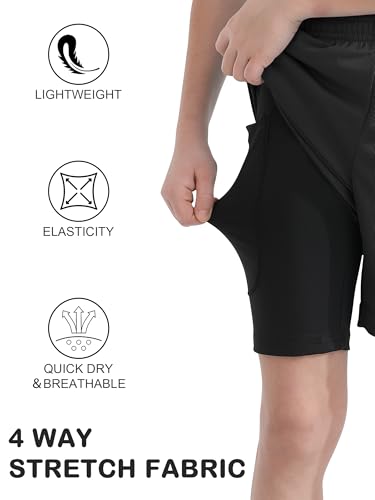 QBK Toddler to Youth Boys 2 in 1 Athletic Shorts Basketball Compression Shorts with Liner for Girls Soccer Running Sports4