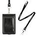 Cosmos ® Black Color Folding PU Leather Vertical ID Card Holder with 2 ID Window and 3 Card Slots, with PU Neck Strap Band Lanyard