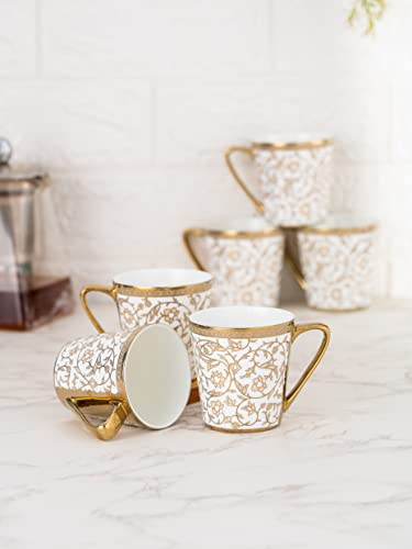 Image of Clay Craft Fine Ceramic Rock Coffee /Tea Cup Set of 6-200 ml Each - (Gold Print), Tea Cup Set of 6, Mugs for Coffee, Cups Set of 6, Mug Set, Ideal for Gifting, Perfect for Home and Office