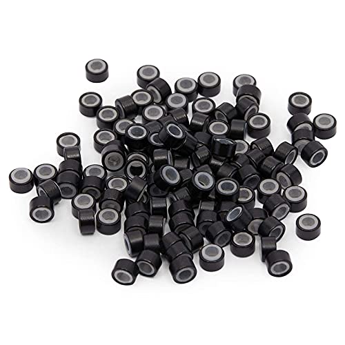 5mm Silicone Micro Link Beads for Hair Extensions (0.2 In, Black, 2000 Pieces)
