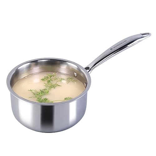 Image of Wonderchef Nigella Tri-ply Stainless-Steel Saucepan /Milkpan 16cm for Kitchen, 1.5L, Non-Toxic, Chemical & PFOA Free, Gas Stove & Induction Friendly, Heavy Bottom, Cool-Touch Handle, 10-Yr Warranty