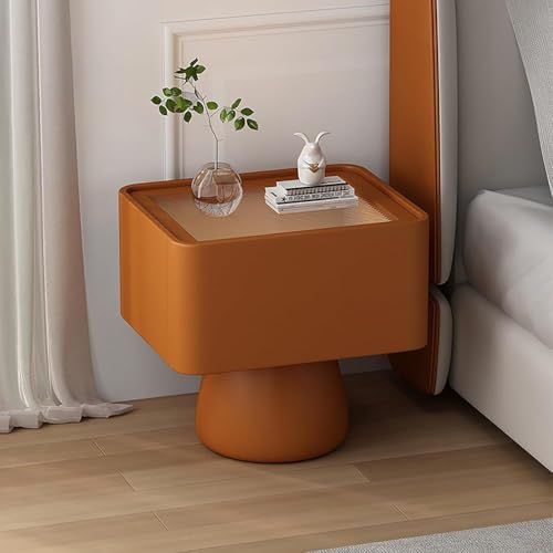 Mesita de noche con cajones de madera maciza, mesita de noche de piel de microfibra con almacenamiento para dormitorio/sala de estar. Mesa auxiliar alta con 2 cajones para organización. Pieza de