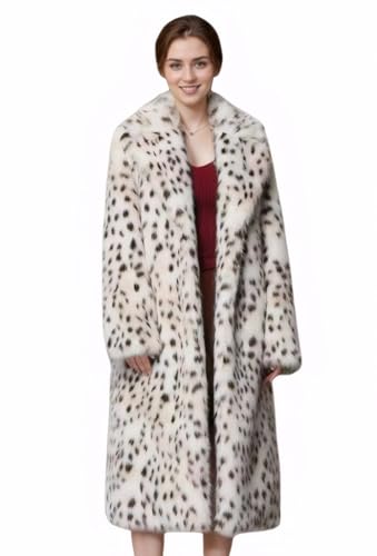 Fashion Lapel Leopard Faux Fur Overcoat Winter Warm Maxi Outerwear for Women