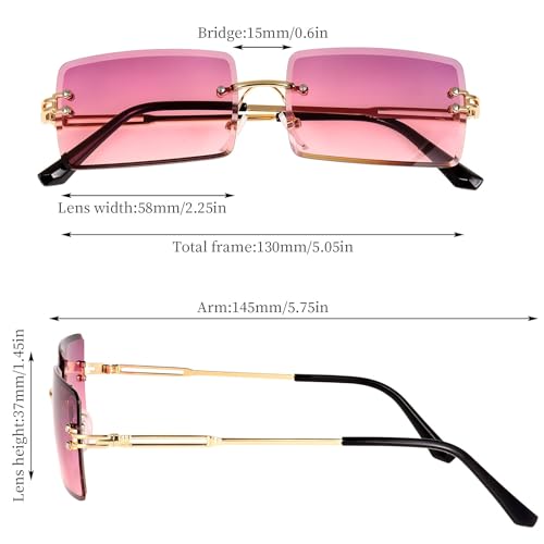 Gaosaili 3 Stücke Rechteck Randlose Sonnenbrille, Retro Durchsichtige Linse Rahmenlose Sonnenbrille für Frauen Männer - Square Rimless Sunglasses