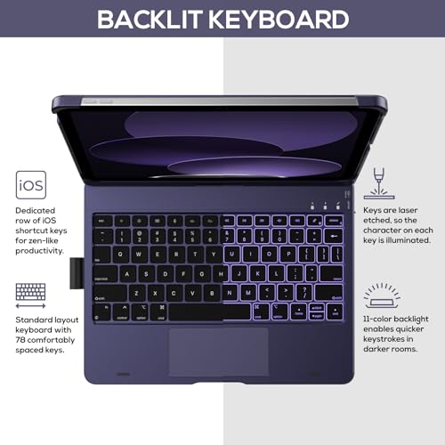 Image of typecase Touch iPad 11th 10th Generation Case with Keyboard (11 inch 2025, A16 & 10.9 inch 2022) - 360 Rotatable, 11-Color Backlit, Multi-Touch Trackpad, Pencil Holder, Thin & Light - Midnight Amethyst