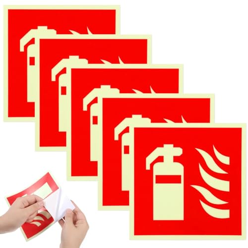 XPEX 5 Piezas Señal Luminiscente Extintor Homologada, cartel extintor, 15x 15 cm, PVC 0.3cm, para el hogar, la oficina, el hospital