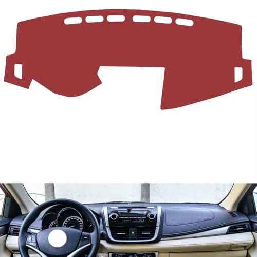 Leather Dash Board Cover mat Compatible with Toyota Yaris L 2016-2022，Anti-Slip,Sun Protection Dashboard Cover-red