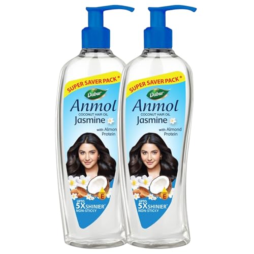 Image of Dabur Anmol Jasmine Coconut Hair Oil Pack of 2 (475ml x 2), for Nourished & Frizz-Free Hair, Strengthens with Coconut, Jasmine & Almond Protein