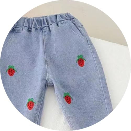 Kids Girls Baggy Jeans Elastic Waist Heart Print Wash Denim Pants 𝗥aw 𝗛em Straight Leg Trousers with Pocket2