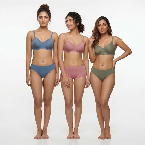 Image of Women's Pure Cotton Blend Lightly Padded Bra (Pack of 3) | Full Coverage Wirefree T-Shirt Bra | Soft Breathable Everyday Bra | Adjustable Straps | Comfortable Multicolor Bra