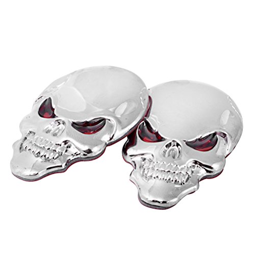 2X Chrome Bone Red Eyes 3D Metal Skull Emblem Sticker Decal Front Rear Roof For Chevrolet Dodge Ford Jeep Honda Toyota Vehicle #TOP30