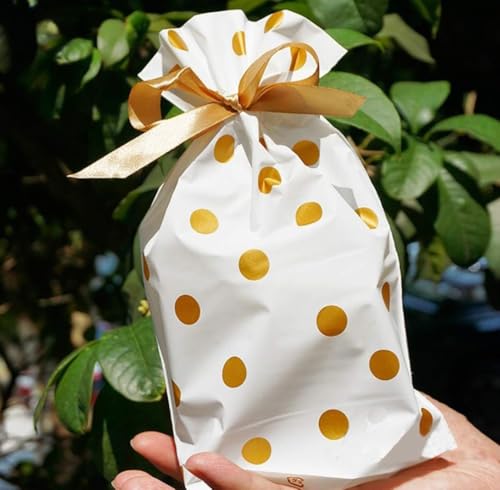 Image of VRB Dec 40Pcs Return Gift Bags - Potli Bags, Return Gift Bags for Kids Birthday - Gift Packing Bags - Goodie Bag for Return gifts - goodie bags - gift pouches for return gifts - guddy bags for return gifts (40Pcs Polkadot Ribbon Bag)