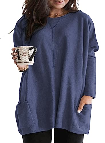 Eytino Womens Plus Size Long Sleeve Tops Crewneck Lightweight Sweatshirt Loose Casual Oversized T Shirts with Pockets(1X-5X)
