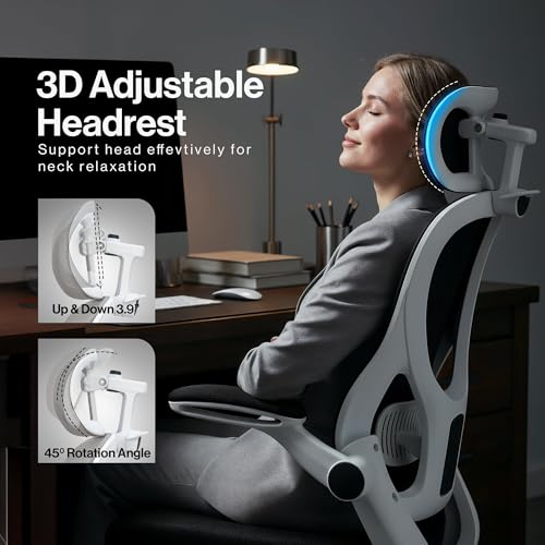 Image of DROGO Ergonomic Office Chair for Work from Home with Breathable Mesh, Flip-up Armrest, Adjustable 3D Headrest & Lumbar Support | Computer Chair for Study | Gaming Chair with 130 Recline (White /Black)