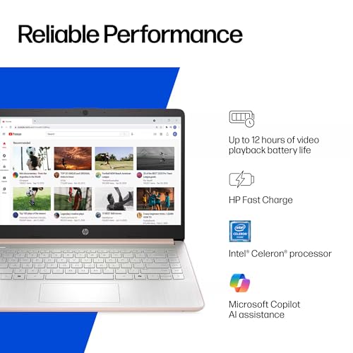 Image of HP 14 inch Rose Gold Laptop for Student Business 2026, Office 365 Included, Copilot AI, Intel CPU, 8GB RAM, 512GB SSD+64GB eMMC, Ext DVD Drive & USB Flash Drive, Light & Slim, 4K Graphics, Windows 11S