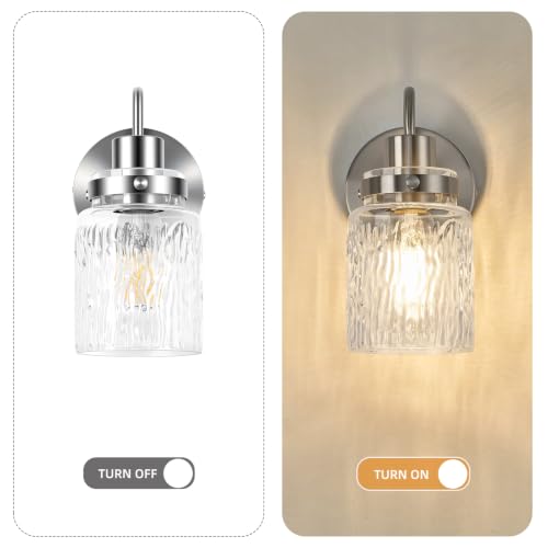 Image of 2 Pack Hammered Glass Wall Sconces Set of Two,Brushed Nickel