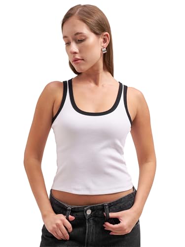 Tokyo TALKIES Women Slim Scoop Neck Sleeveless Regular Top PTTP000072 White M