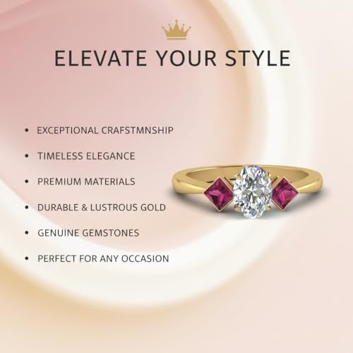 Image of Choose Your Gemstone Kite Design Diamond CZ Ring Yellow Gold Plated Oval Shape 3 Stone Engagement Rings Everyday Jewelry Wedding Jewelry Handmade Gifts for Wife US Size 4 to 12