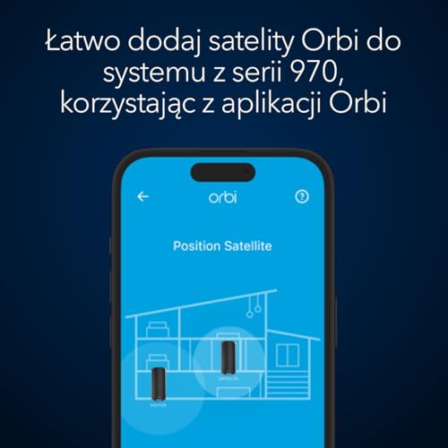 NETGEAR Orbi serii 970 Czteropasmowy system mesh (RBE970B) w wersji czarnej z dodatkowym satelitą — działa z istniejącym systemem mesh lub routerem 970 — zwiększa zasięg do 220 m² — BE27000 802.11be