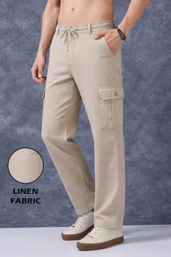 Image of Men's Multi Color Cargo Casual Trousers | Men's Regular Fit Straight Pants | Comfortable Stylish Cargo for Men | Soft Fabric for Everyday Wear, Travel & Office | Linen Cotton Bottom Wear
