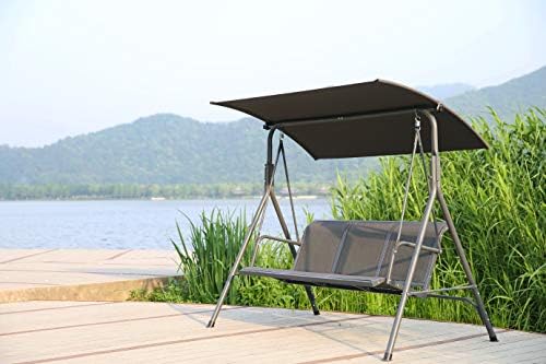 Angel Living Swing Chair 3 Seaters Textilene Canopy Swings Grey 170x110x153cm