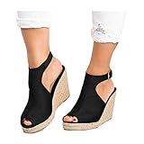Cenglings Wedges Sandals,Women's Fish Mouth Espadrilles Slingback Platform Sandals High Heel Ankle Strap Beach Shoes Black