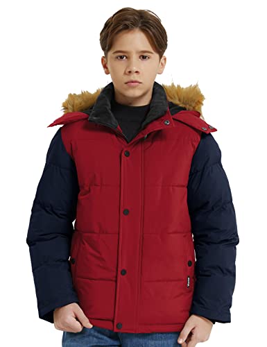 wantdo Boys' Winter Coat Warm Puffer Coat Waterproof Winter Jacket with Faux Fur Hood3