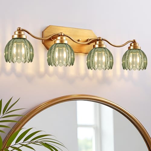 VbiTmn Gold Vanity Lights, 4 Lights Vintage Bathroom Light Fixtures,