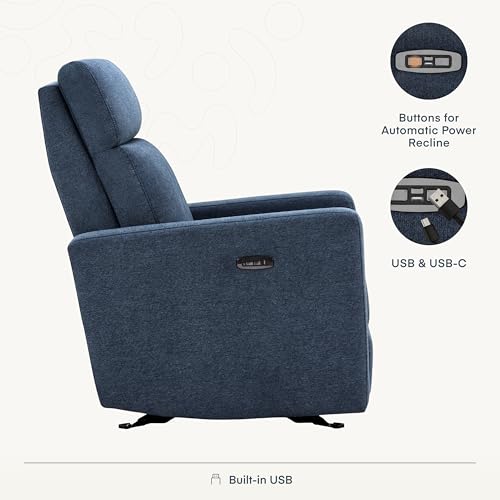 Nurture& The Glider Premium Power Recliner Nursery Glider Chair with Adjustable Head Support | Designed with a Thoughtful Combination of Function and Comfort | Built-in USB Charger (Navy)
