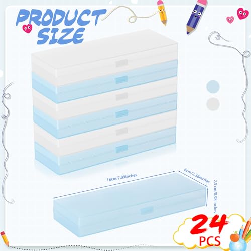 Image of Fainne 24 Plastic Pencil Case Bulk Hard Pencil Boxes with Snap Lid Crayon Maker Pen Organizer Stackable Craft Storage Boxes for School Supplies(Single Layer,White, Blue,7.09 x 2.36 x 0.98 Inch)