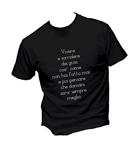 T-Shirt Uomo Cotone Basic Super vestibilità Top qualità - Vivere - Divertente Humor Made in Italy (Nero, M)