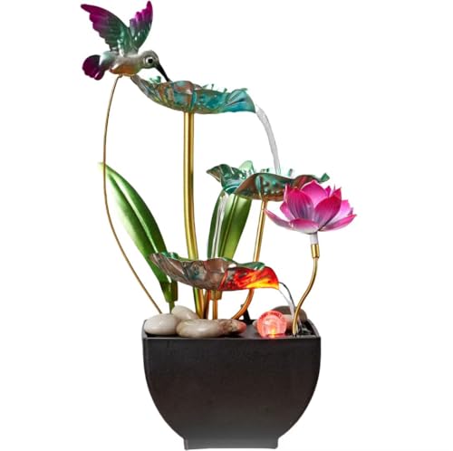 Tabletop Fountain 3-Tiers Leaf: Small Indoor Waterfall Fountains with Rocks - Lotus Waterfall Fountain Zen Fountains Blue