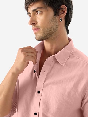 Image of Men's Linen Cotton Casual Shirt | Regular Fit Plain Shirt for Men | Long Sleeve Shirt for Casual & Formal Wear