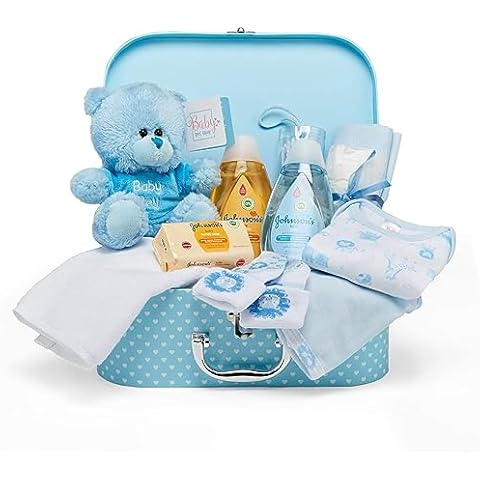 Baby Box Shop Baby Shower Gifts Boy - 12 pcs Newborn Essentials for New Born Baby Boy Gifts - New Baby Boy Gifts Set, Newborn Baby Boy Hamper Gift for Baby Boy - Newborn Baby Boy Gifts Set - Blue Cover