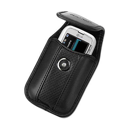 Black Leather Vertical Pinch Clip Flip Phone Case With Magnetic Snap Fits Pantech Breeze 2. #TOP2