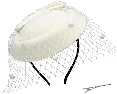 Umeepar Bowknot Pillbox Fascinator Hat Headband for Women Tea Party Wedding Hat with Veil Hair Clip