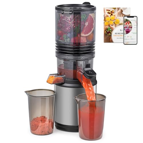 Image of AMZCHEF Cold Press Juicer, Juicer Machines - 6.3" Large Feed Chute for Whole Fruits & Vegetables, Stainless Steel Slow Masticating Juicer Easy to Clean, Large Auger, Three-layer filtration, Grey